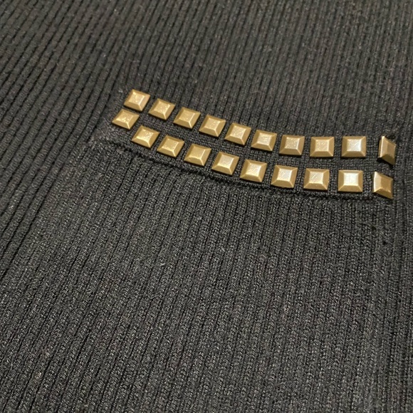 Y2K Say What Cowl Neck Black Ribbed Short Sleeve Sweater Studded Size P L - Picture 11 of 12